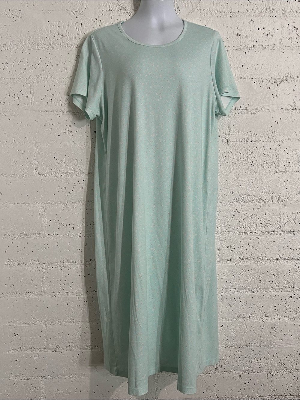 Lands' End Womens Plus Nightgown 2X 20W-22W Green Short Sleeve 100% Cotton E20